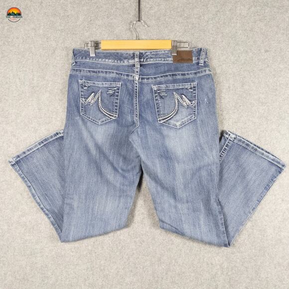 Maurices Straight Jeans Blue Medium Wash Chunky Stitch Denim Women's 11/12 Short - Picture 5 of 14